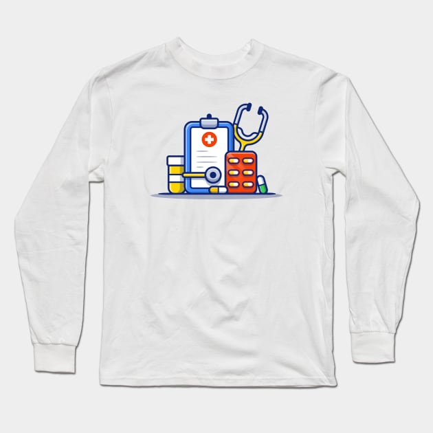 Clipboard, Stethoscope, Jar And Pills Strip Long Sleeve T-Shirt by Catalyst Labs